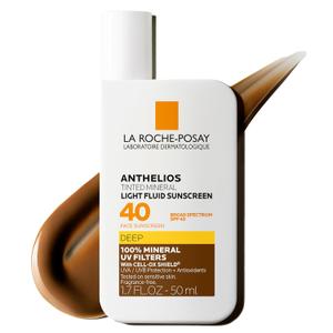 La Roche-Posay Anthelios Sunscreen SPF 50, Ultra-Light Fluid Broad Spectrum SPF 50, Face Sunscreen with Titanium Dioxide Mineral, Lightweight & Fast-Absorbing, Oil-Free, Matte Finish (Deep)