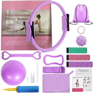 Pilates Ring Set with Resistance Bands– Anti-Slip Magic Circle Pilates Ring for Home Workouts, Full-Body Toning, Strength Training for Women 14PCS