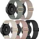 5 Pack Nylon Watch Bands Compatible with Garmin Venu 3/2/Venu 4(45mm),Forerunner 265/255(46mm)/570-47mm/Vivoactive 4(45mm),22mm Soft Stretchy Sport Replacement Strap for Amazfit Bip 6/5 (black/rose pink/cactus/starlight/stone)