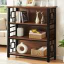 HOMISSUE Book Shelf, 4 Tier Deep Bookshelf with Storage, Engineered Wood and Metal Shelf Bookcase, Low Short Bookcases for Small Space, Living Room, Bedroom, Office, Rustic Brown