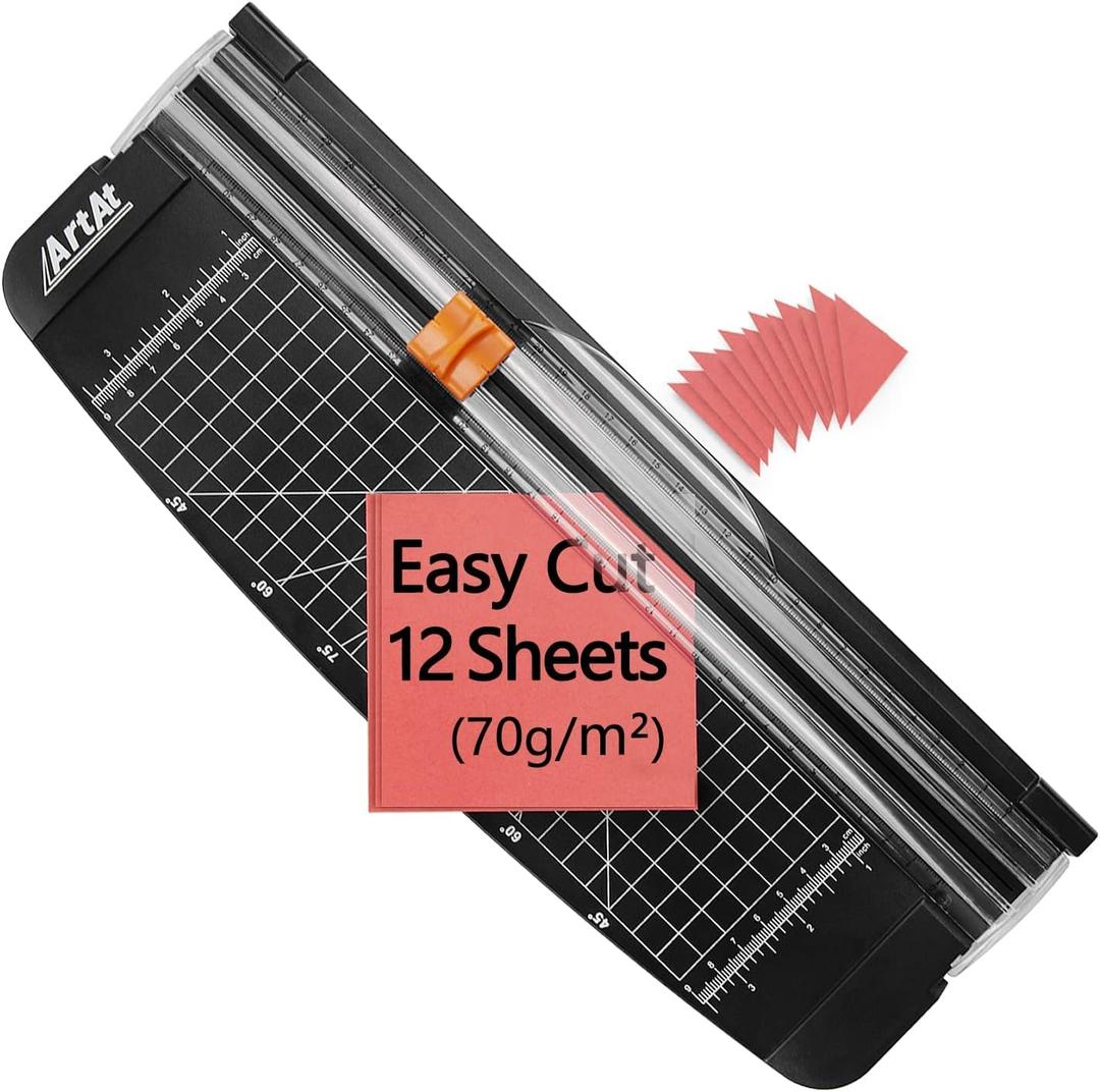 ArtAt 12-Inch Paper Cutter with Retractable Safety Blade, A4 Portable Trimmer for Cardstock, Laminated Paper, Photos, Crafts, Gift Cards, Coupons, Kraft Labels (Auto-Lock & Precise Cutting)