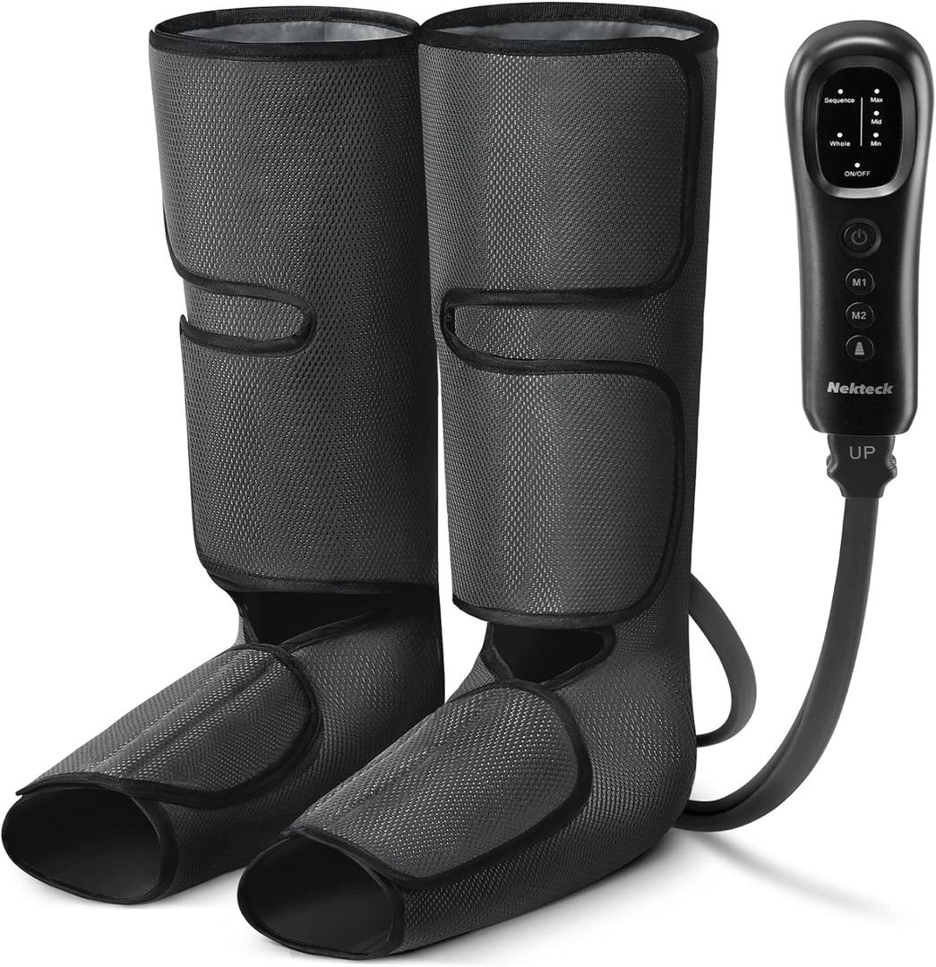 Nekteck Leg Compression Massager for Circulation and Relaxation, FSA Eligible Foot and Calf Massage Machine 2 Modes 3 Intensities with Hand-held Controller for Pain Relief, HSA Adjustable Leg Wraps