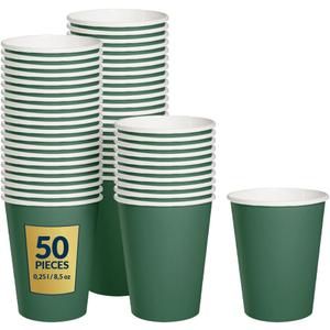 PAW - Disposable Paper Cups (8,5 oz, 50-Pack), Hot & Cold Paper Coffee Cups, Dark Green Drinking Cups for Party, BBQ, Christmas, New Year's Eve, Picnic