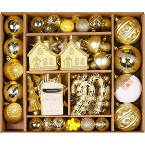 SHareconn 80ct Christmas Balls Ornaments Set, Shatterproof Plastic Colorful Xmas Decorative, Baubles for Tree Decorations with Hanging Strings, Deep Shallow Gold