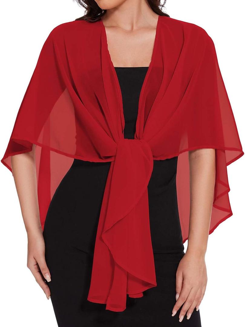 CHICGAL Shawls and Wraps for Evening Dresses Sheer Womens Chiffon Scarf Wedding Bridal Cover Up (Red)