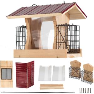 XL Hopper Bird Feeder for Outside - DIY Birdfeeder Kits for Adults to Build - Ranch Feeder W/Suet Cages - Heavy Duty 3/4" Red Cedar - Longtime Durability - 10 Lbs Compacity, 13" Size