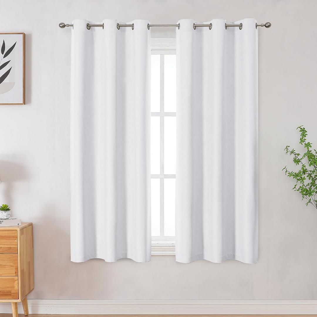 OVZME 100% Blackout Curtains 63 inch Long 2 Panels for Living Room, Greyish White Blackout Curtains Thermal Insulated Draperies, Heat and Full Light Blocking Panels for Bedroom, 2x40Wx63L, Grommets
