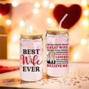 Birthday Gifts for Wife, Funny Glass Cups for Wife from Husband, 16 oz Glass Drinking Cup with Lids and Straws, Anniversary Retirement Valentines Day Gift for Wifey (Best)