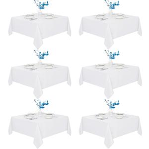 Fitable 6 Pack White Square Tablecloths - 70 x 70 Inches - Stain Resistant and Reusable Table Clothes, Polyester Fabric Table Covers for Dining, Card Tables, Coffee Tables