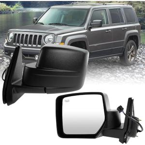 Left Driver Side Mirror Compatible with Jeep Patriot 2007-2017 Power Glass Manual Folding Heated 5 Pins (Black)