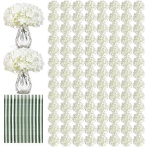 Auihiay 204PCS Hydrangea Artificial Flowers, Silk Artificial Hydrangea Flowers Heads with Stems, Faux White Flowers for Wedding Centerpieces, Arch and Background, Bridal Shower and Home Decor (Ivory)