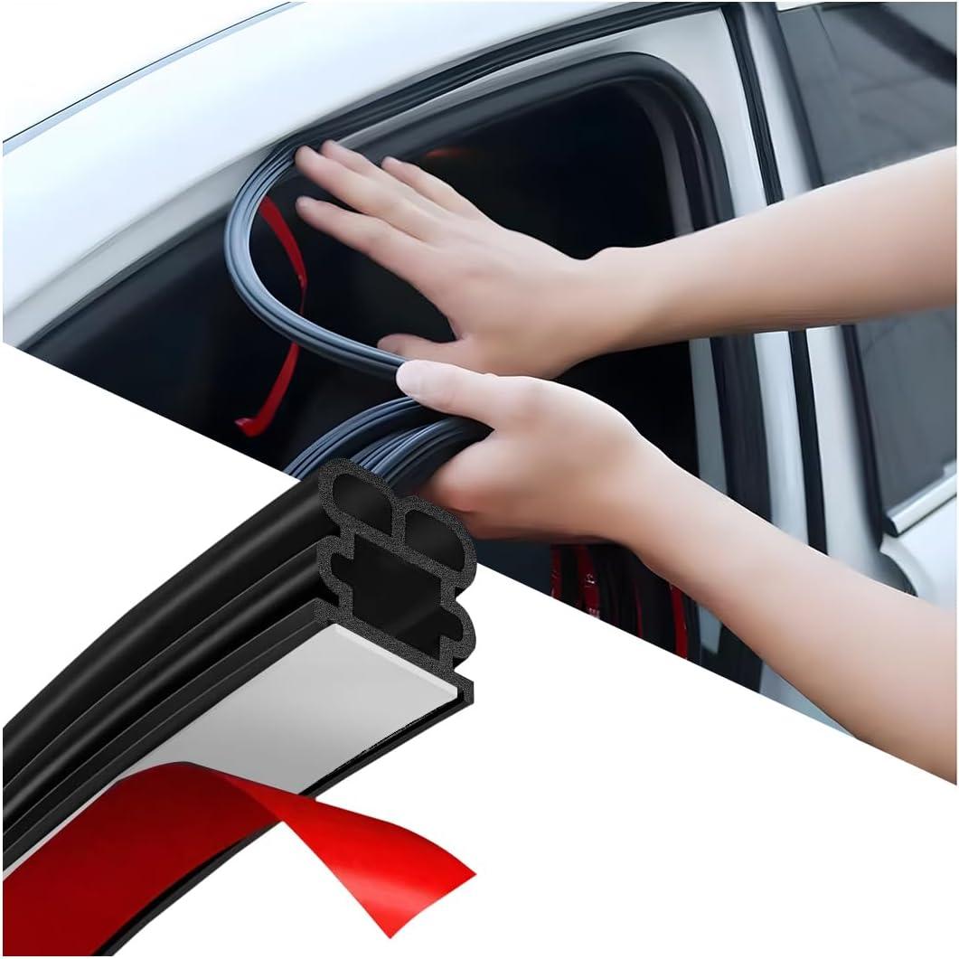 Car Door Seal Strip, 52.49ft Rubber Double Layer Self Adhesive Automotive Weather Stripping for Windows Hood Trunk, Soundproofing Vehicle Sealing Strip Accessories, Universal Fit
