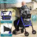 Upright Walkers for Seniors, 450 lb Heavy Duty Stand Up Rollator Walker with Adjustable Soft Sponge Armsupport & Seat, Tall Standing Folding Rolling Walker with 8'' Wheel, Blue