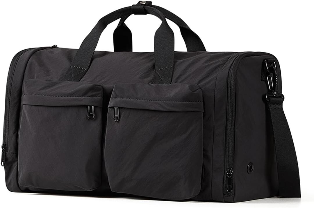 Foldable Travel Duffel Bag for Women with Shoes Compartment, 3 in 1 Carry on Gym Bag with Removable Dry Wet Bag, Lightweight&Water Resistant Duffel Bag for Travel,Sports&Workout, Ink Black