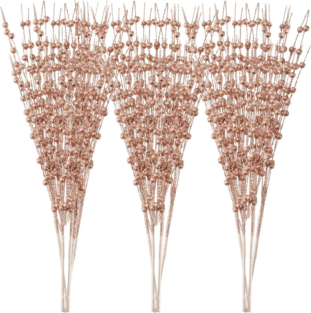 Joiedomi 24 Pcs Christmas Tree Berry Stem (Champagne), Decorative Bead Sticks, Glittery Twigs, Picks, Branches for Christmas Tree, Small Vase, Holiday, Wedding, Party (17 Inches, Champagne)