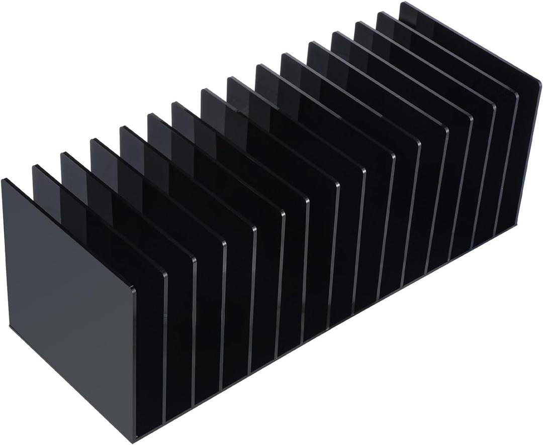Ctosree Acrylic File Organizer for Desk Vertical 15 Compartments File Sorter Mail Organizer Desktop Countertop Folder Stand Racks for Office Home School Desk(Rectangle,Black)
