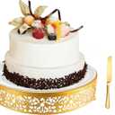 MTJYQTF Gold Cake Stand Set - 16 IN Metal Round Cupcake Dessert Stand with Cake Cutting & Cake Spatula for Party, Candy Table Display for Wedding Birthday Baby Shower Housewarming Party CS003-16panR