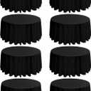 8 Pack 120 Inch Round Tablecloth - Black Polyester Table Cloth for Round Table, Premium Stain and Wrinkle Resistant Washable Fabric Table Cover for Wedding Party Banquet Restaurant Reception