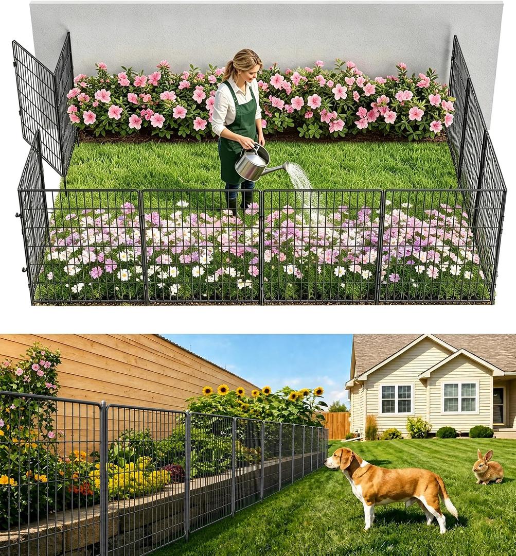 3-Layer No Dig Metal Dog Fence for Yard, 32in x 23.6ft, 10 Panels