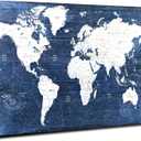 Large World Map Wall Art Office Wall Decor Retro Blue World Maps for Living Room Decorations, Vintage Modern Map of World Poster Canvas Prints Painting Men Bedroom Artwork Framed Home Decor 24x36