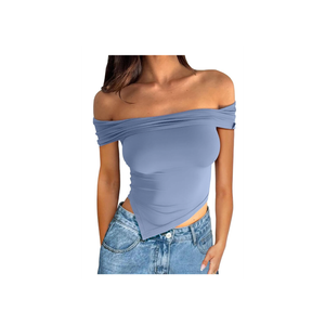 Asymmetrical Y2k Summer Cute Off Shoulder Tops Women Going Out Short Sleeve Crop Top Shirts 2025 Slim Fit Clothes