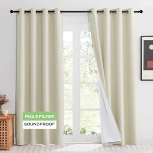 KGORGE Soundproof & Dust Particle Filtering Curtains 100% Blackout Window Cover Thermal Insulating Energy Smart Curtains for Living Room Bedroom Baby Nursery, W 52 x L 108 inches, Cream Beige, 1 Pair (52"W x 108"L (Pack of 2))