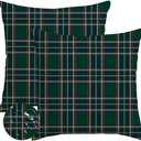 RABUSOFA Christmas Pillow Covers 18x18 Inch Indoor Outdoor Waterproof Scottish Tartan Plaid Classic Throw Decorative Cushion Cases for Christmas Decor Decorations Couch Patio Dark Green