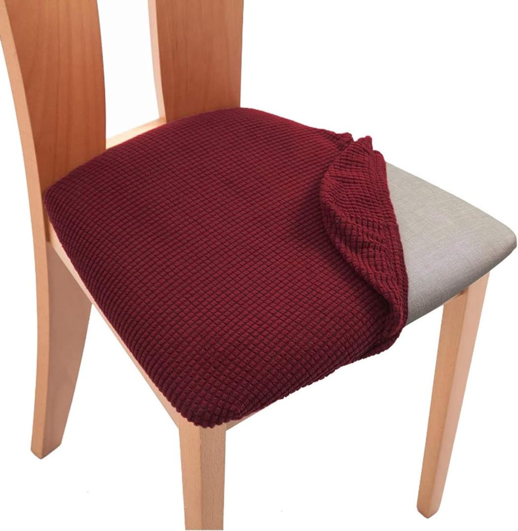3 PCS Chair Seat Covers Stretch Chair Slipcovers Dining Room Chair Seat Covers with Ties Removable Washable Chair Seat Cushion Slipcovers for KitchenBanquetRestaurant and MoreWine Red
