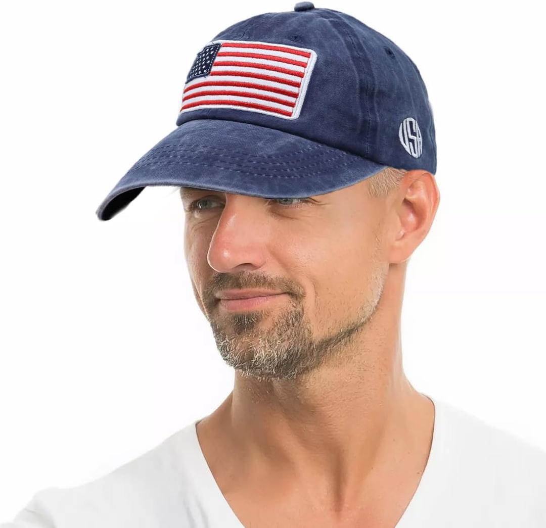 Utaly Distressed American-Flag-Baseball-Hats for Women Men - Retro Low Ponytail Baseball Cap Blue