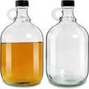 2 Pack 64oz Glass Gallon Jugs with Handle & Black Plastic Lids - Half-Gallon & Gallon Glass Fermenting Jugs for Kombucha, Home Brew, Vanilla Extract, Beer, Soda,Cider