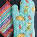 Boston International Cotton Pot Holder & Oven Mitt, Marine Life/Watercolor Wave, 7.5" and 8" x 13"