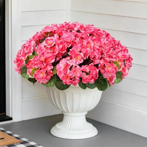 12 Bundles Artificial Geranium Fake Flowers for Outdoor UV Resistant, Outside Spring Pink Flower Decoration for Home Kitchen Table Cemetery Garden Planter, Front Door Silk Faux Plants