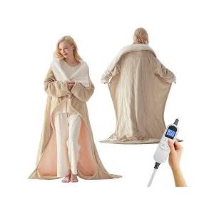 Richtry Electric Blanket Wearable with Foot Pockets & Sleeves, Electric Heated Snuggle Blanket, Flannel & Sherpa Heating Throw with 10 Heat Settings, 112 Hours Auto ShutOff, 50"×70", Pink