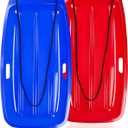 Snow Sled for Kids: 35", Cold-Resistant, Anti-lateral Drift, Included Rope, One Handle per Side, Fast, Stable, Stackable, Easy to Carry, Toboggan Sleds for Snow Days (Blue-Red)