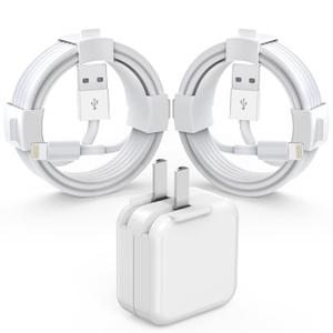 [MFi Certified] iPad iPhone Charger Fast Charging Block with 2-Pack 6.6FT USB to Lightning Cable iPad Charging Cord 12W Foldable Portable Wall Plug Charger for i Pad 9th, 8th,i Pad Pro/Air/Mini,iPhone