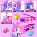 Unicorn Truck Toys for 2 3 4 5 6 7 Year Girl Toddler Foldable Track 2 Player Race Mode Friction Power Toy Cars Light&Sound Push Transport Carrier W/ 6 Princess Cars Birthday Gift Idea for Kids Girls