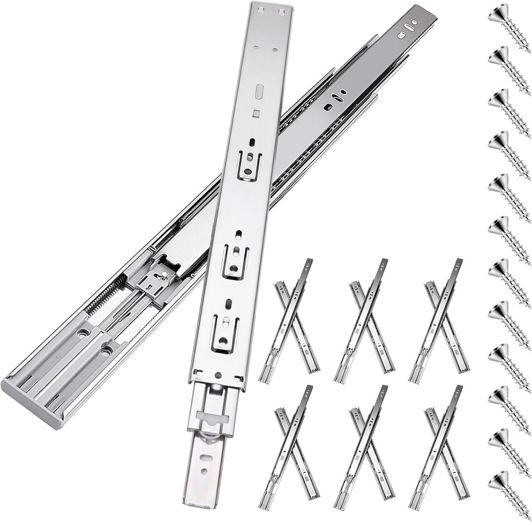 18 Inch Soft Close Drawer Slides for Kitchen Cabinets,Wardrobe Glides, Heavy Duty Side Mount Full Extension, 100 LB Ball Bearing Drawer Slides (6 Pairs) Silver