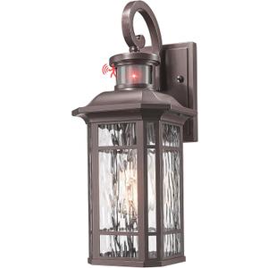 Outdoor Porch Light Motion Sensor Outdoor Wall Lights Exterior Motion Sensor Light, Lantern Cage Coach Carriage Light with Water Ripple Glass for Front Door Garage Patio