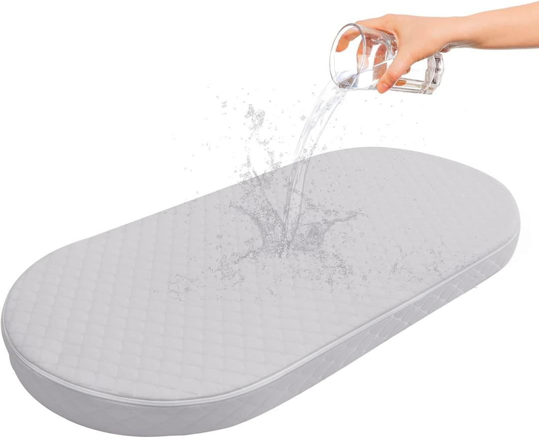Baby Bassinet Mattress Compatible with Dream On Me/Fisher-Price Baby Bedside Sleeper, Breathable, Premium Foam, Oval Shaped with Removal Waterproof Cover,15" x 30" x 2'' (Grey)