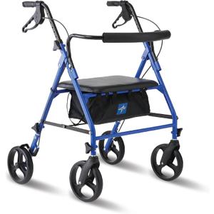 Medline Large Steel Bariatric Rollator Walker with Adjustable Handles, Padded Seat & Backrest, Blue, 500 lb. Weight Capacity, Foldable, Under Seat Storage, 8" Wheels, for Seniors & Adults
