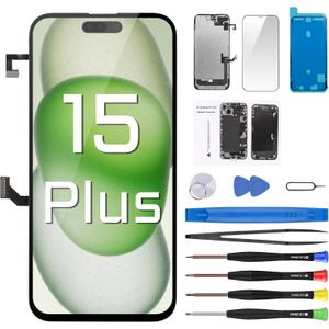 For iPhone 15 Plus Screen Replacement with Earpiece Flex Cable Ambient Light Sensor LCD Touch Display Digitizer Full Assembly with Front Glass Repair Tools Kits A3094 A2847 A3093 A3096