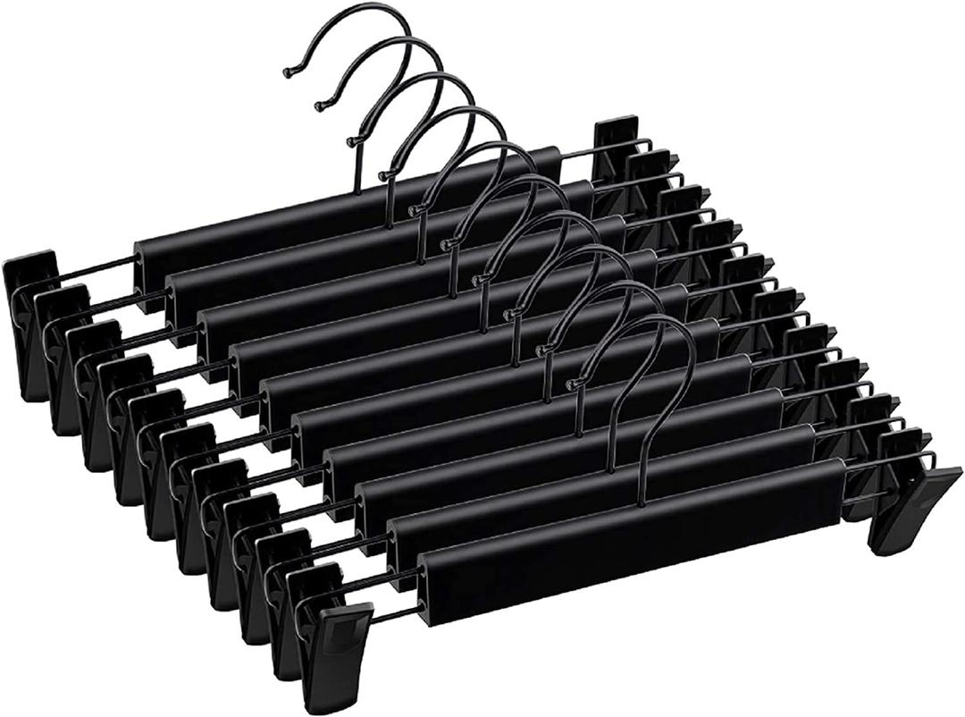 Pants Hangers with Clips, Skirt Hangers, 360  Swivel Hooks Space Saving Hanger for Pants, Skirts, Clothes, Jeans (10Pack, Black)