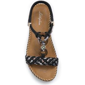 Littleplum Women Sandals Arch Support Handmade Bohemian Braided Flat Sandals Comfort Walking Beach Ankle Elastic Summer Shoes (8.5, Fashion Black)