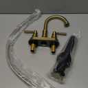 4 Inch Centerset Bathroom Faucet Brushed Gold with Overflow Sink Drain and cUPC Water Supply Lines, 2 Handle Swivel Spout 3 Hole Deck Mounte Mixer Tap