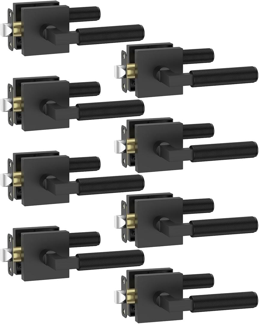 Asidrama 8 Pack Black Passage Door Handles, Door Lever with Door Knobs Indoor for Bedroom or Bathroom, Heavy Duty Door Handles Interior with Locks for Left Right Sided Doors 098