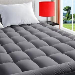 Queen Mattress Pad Quilted Fitted Mattress Cover Pillow Top Mattress Topper Breathable Mattress Protector with 8-21 Inch Deep Pocket, Grey