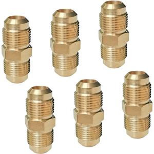 HQMPC Male Flare Connector Gas Adapter Union Brass Flares Fitting 1/2" FlareX1/2" Flare 6Pcs