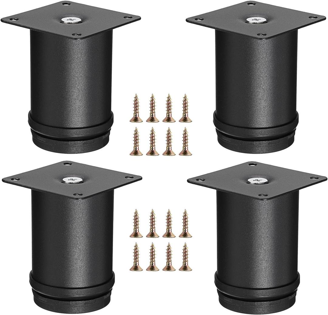 OwnMy 4PCS 3 Inch Stainless Steel Furniture Legs Feets Heavy Duty Metal Cabinet Legs, Adjustable Round Metal Furniture Risers Replacement Leg Extenders for Sofa Chair Desk (Black)
