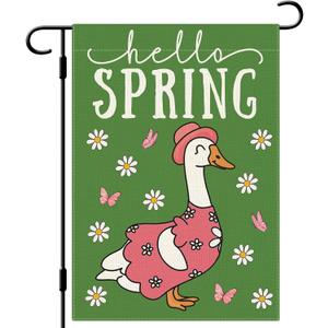 DLZDN Spring Goose Floral Garden Flag 12×18 Inch Double Side Vertical Burlap Farmhouse Yard Sign Seasonal Outdoor Decoration