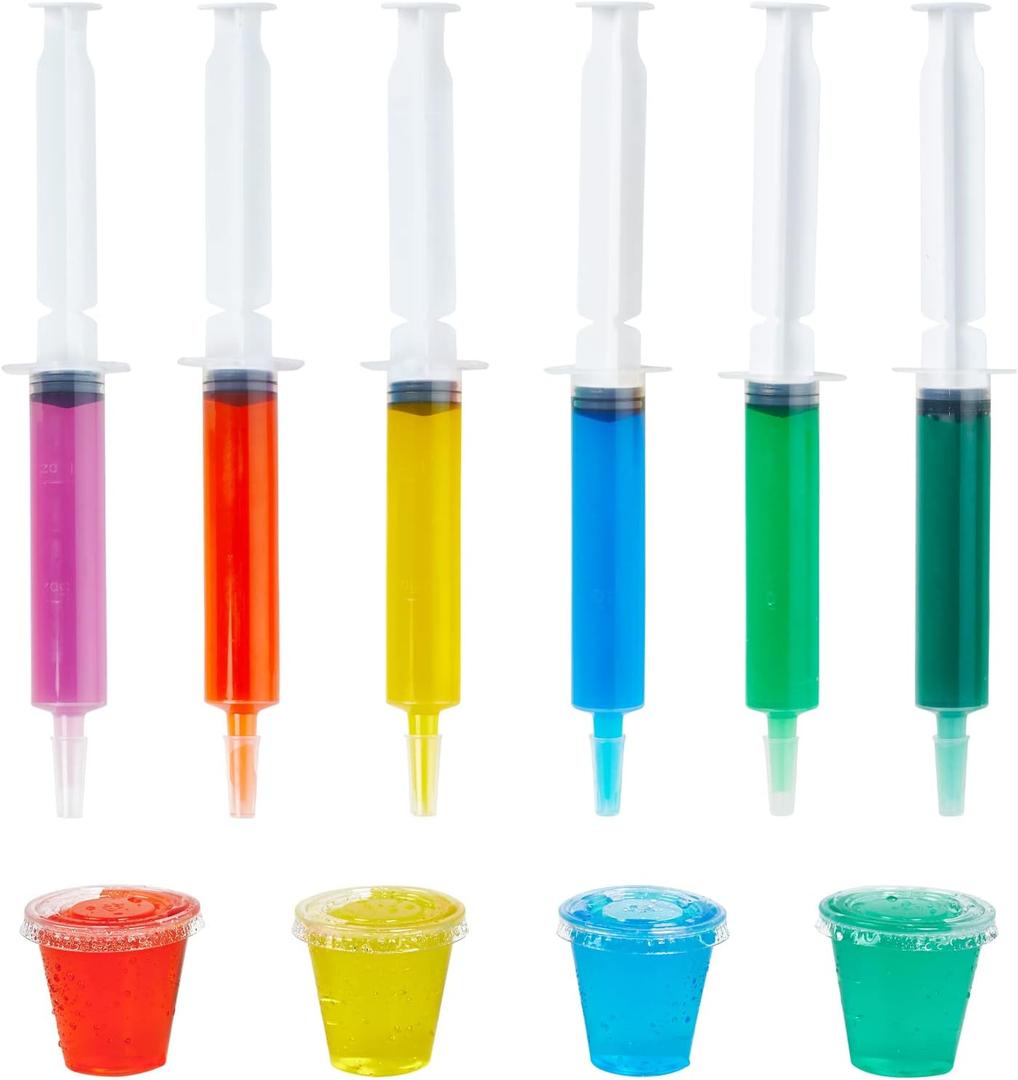 Vplus 50 Piece Jelly Shot Set Include 25 1.5 OZ Syringes and 25 2 OZ Small Cups with Lids, Reusable Jelly Shot Containers and Plastic Cups, Great for Halloween Thanksgiving Christmas Party